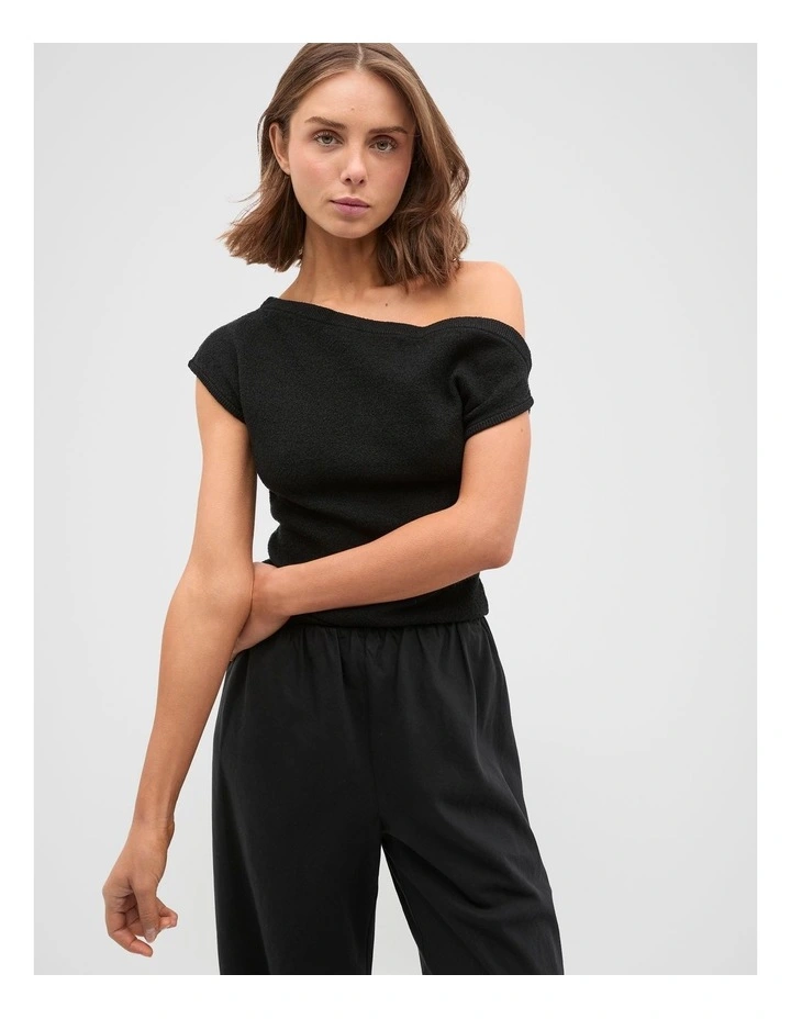 Drape Shoulder Knit in Black image 7