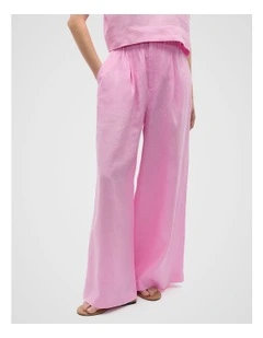 Linen Gathered Palazzo Pant in Fairy Floss