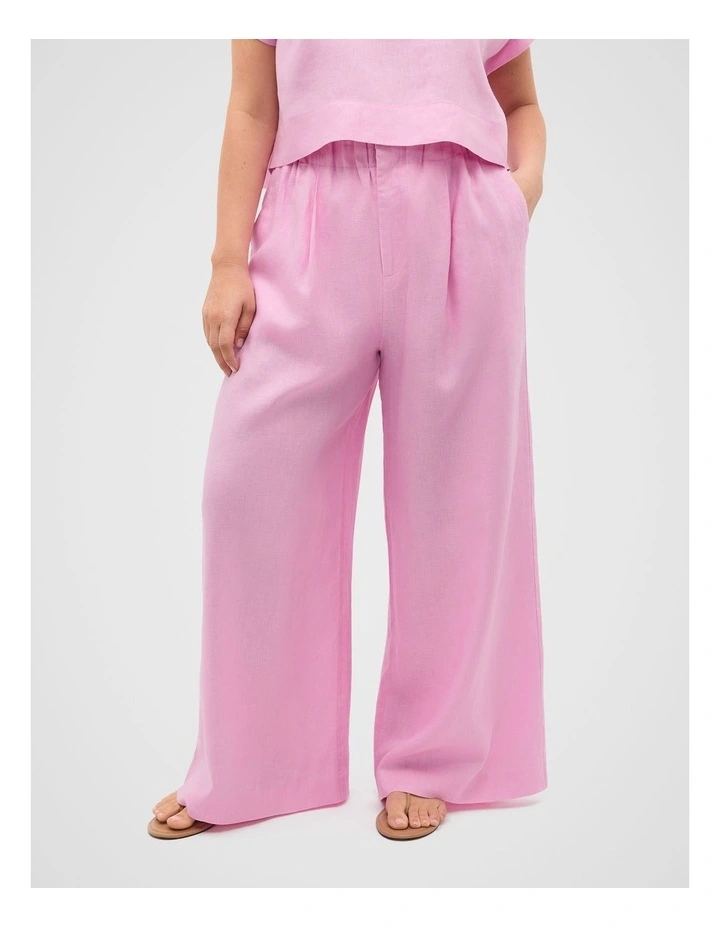 Linen Gathered Palazzo Pant in Fairy Floss image 5