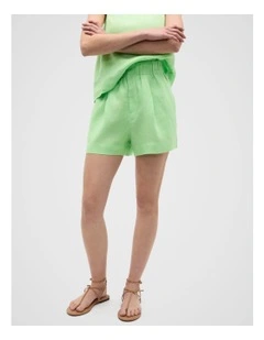 Core Linen Gathered Palazzo Short in Green Apple