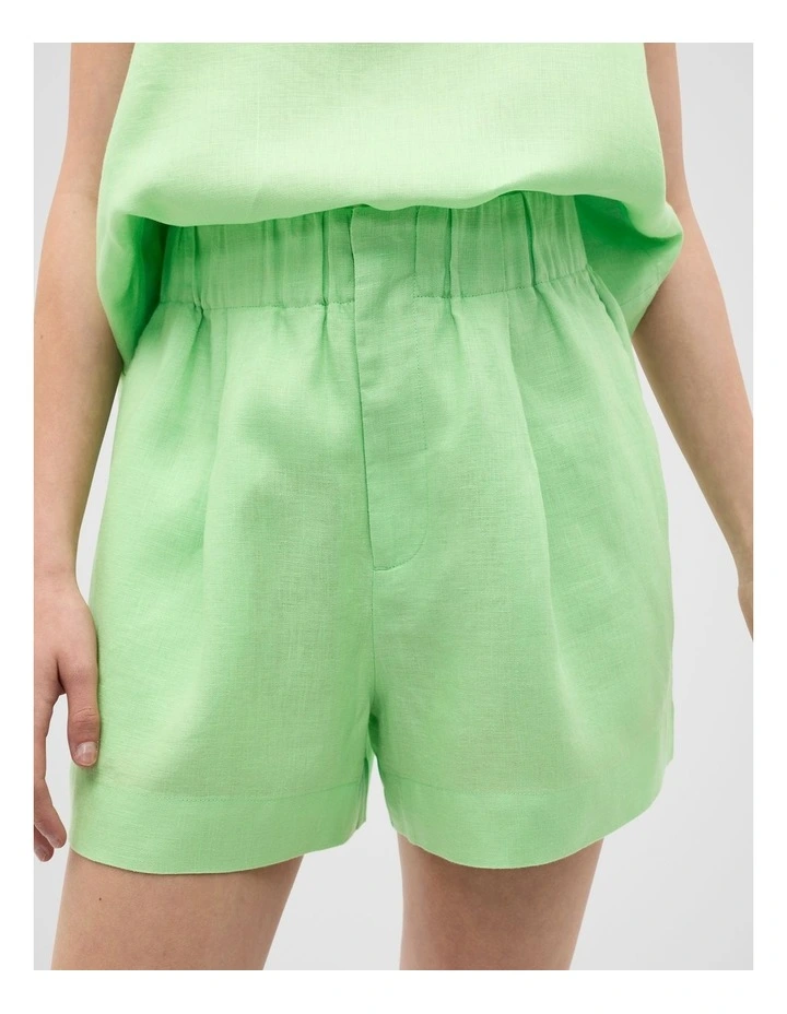 Core Linen Gathered Palazzo Short in Green Apple image 3