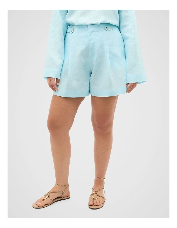 Linen Button Tab Short in Skyway image 1