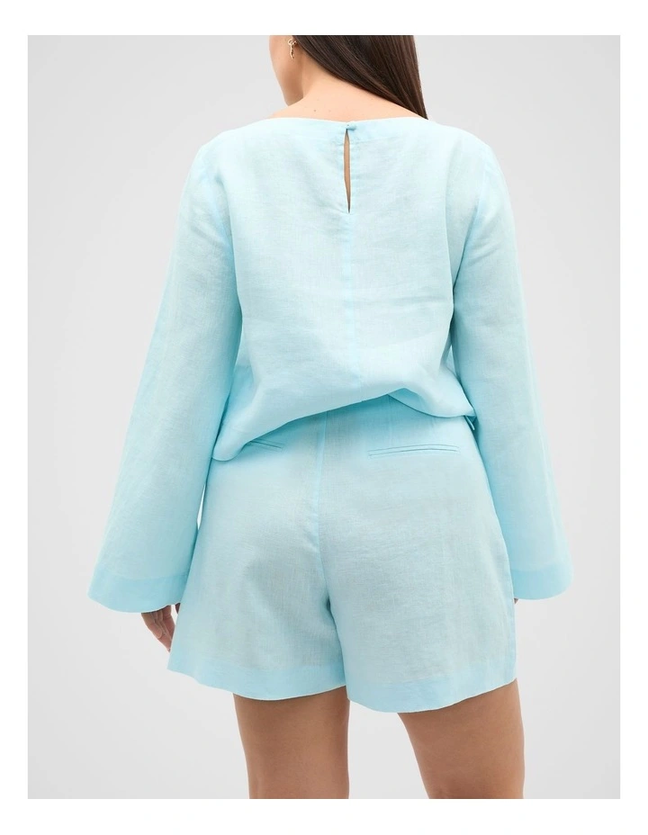 Linen Button Tab Short in Skyway image 2