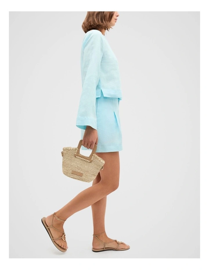 Linen Button Tab Short in Skyway image 5