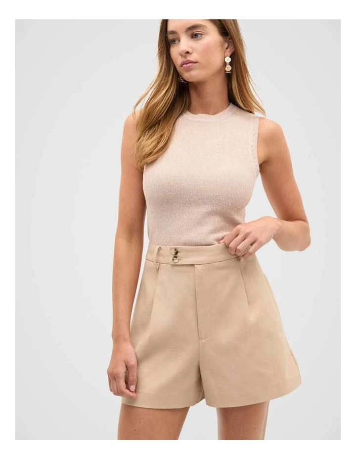 Tailored Button Short in Ecru image 3