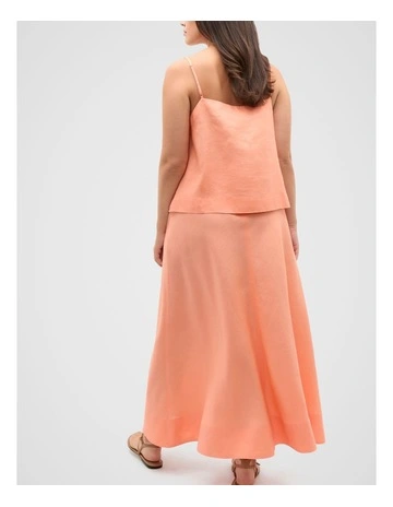 Core Linen Seam Front Skirt in Tangerine