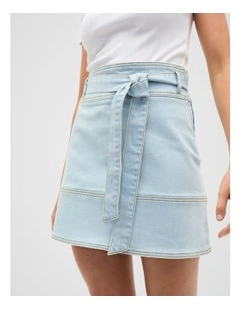 Denim Fit Flare Mini Skirt in Sky Wash