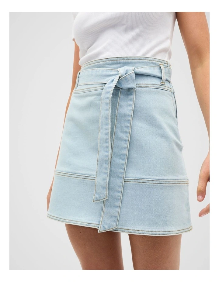 Denim Fit Flare Mini Skirt in Sky Wash image 1