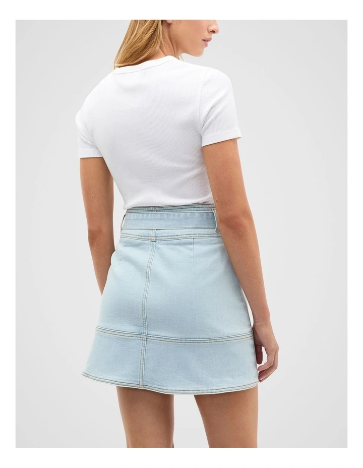 Denim Fit Flare Mini Skirt in Sky Wash image 2