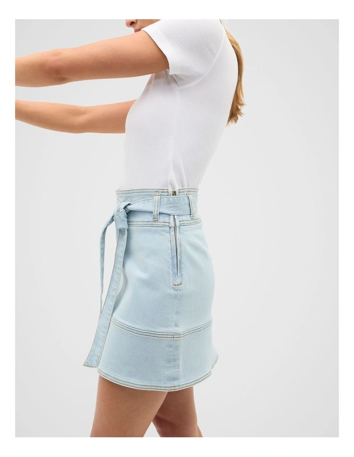 Denim Fit Flare Mini Skirt in Sky Wash image 3