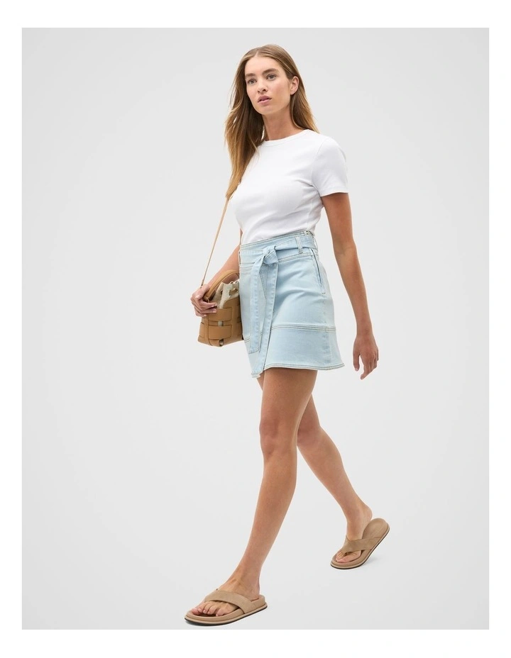 Denim Fit Flare Mini Skirt in Sky Wash image 4