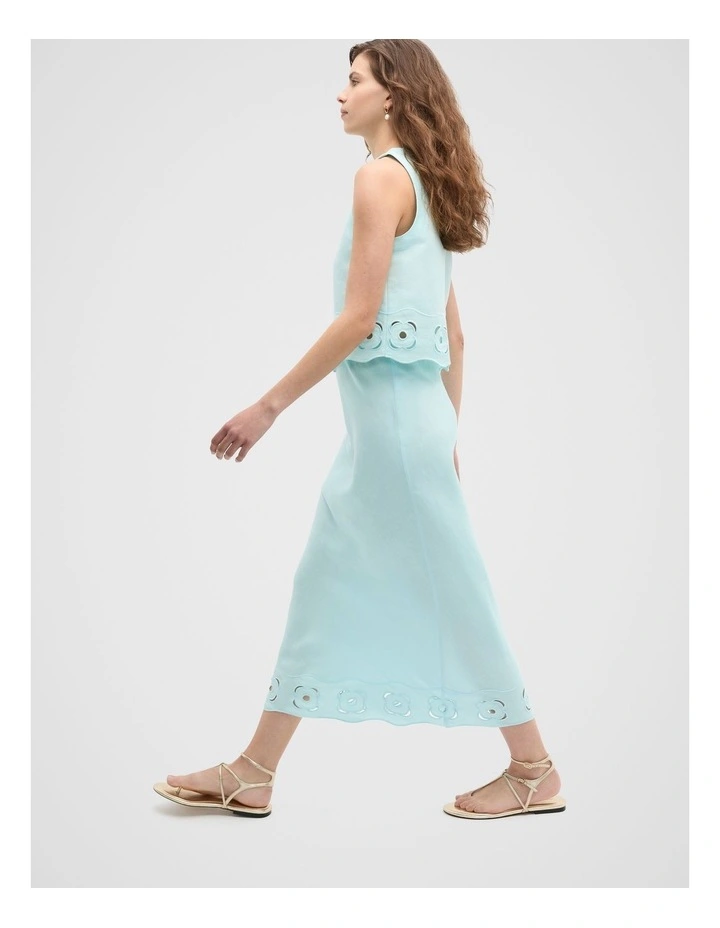 Retro Embroidered Hem Midi Skirt in Skyway image 3