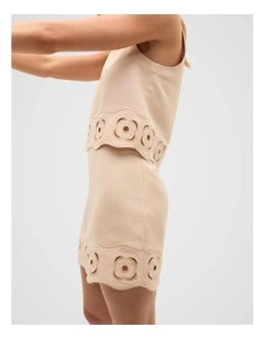 Retro Embroidered Hem Mini Skirt in Ecru