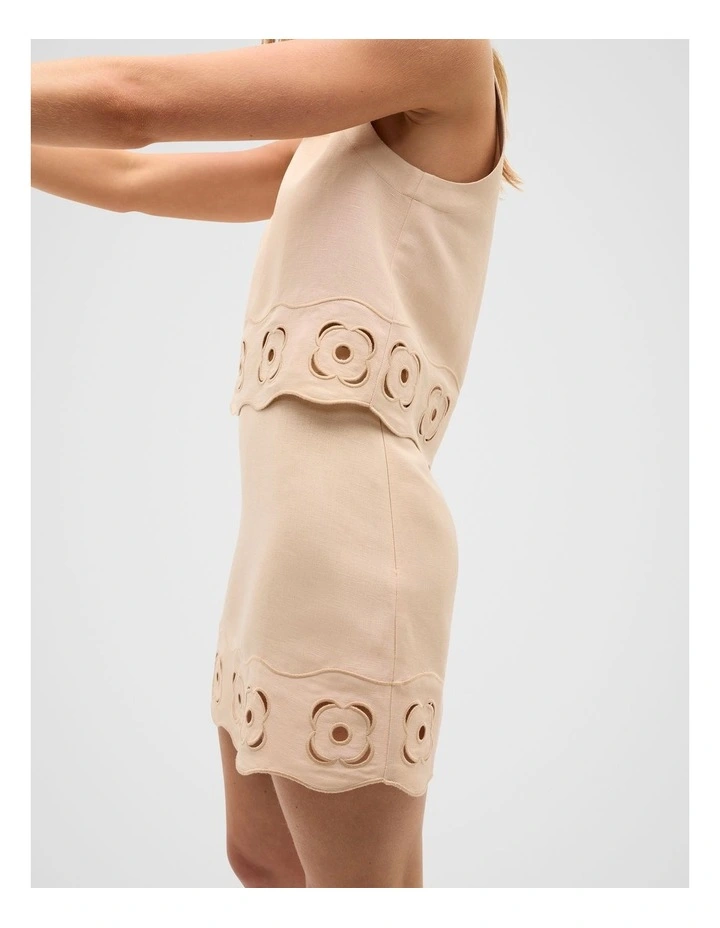 Retro Embroidered Hem Mini Skirt in Ecru image 1