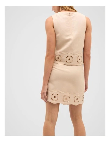 Retro Embroidered Hem Mini Skirt in Ecru