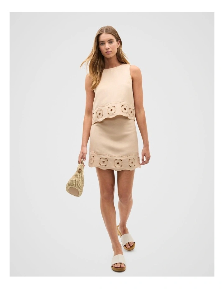 Retro Embroidered Hem Mini Skirt in Ecru image 3