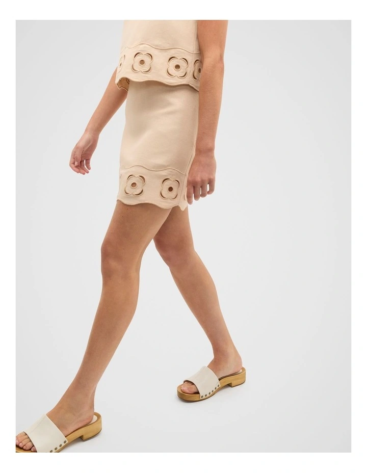 Retro Embroidered Hem Mini Skirt in Ecru image 4