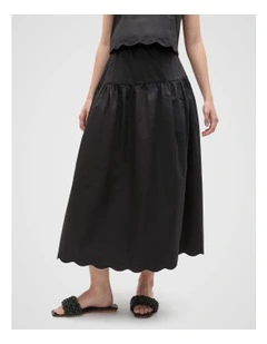 Poplin Scallop Skirt in Black