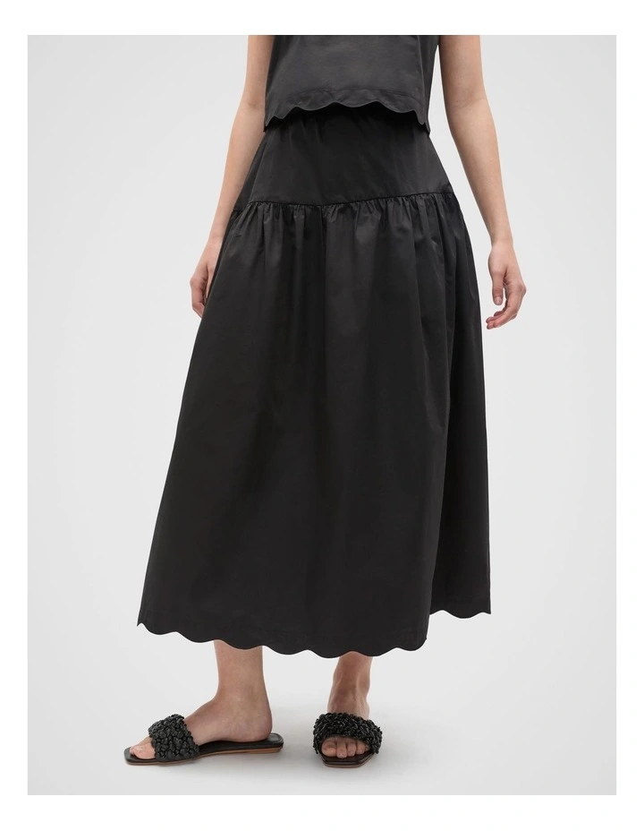 Poplin Scallop Skirt in Black image 1