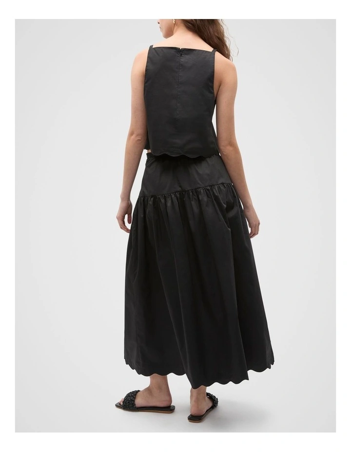 Poplin Scallop Skirt in Black image 2