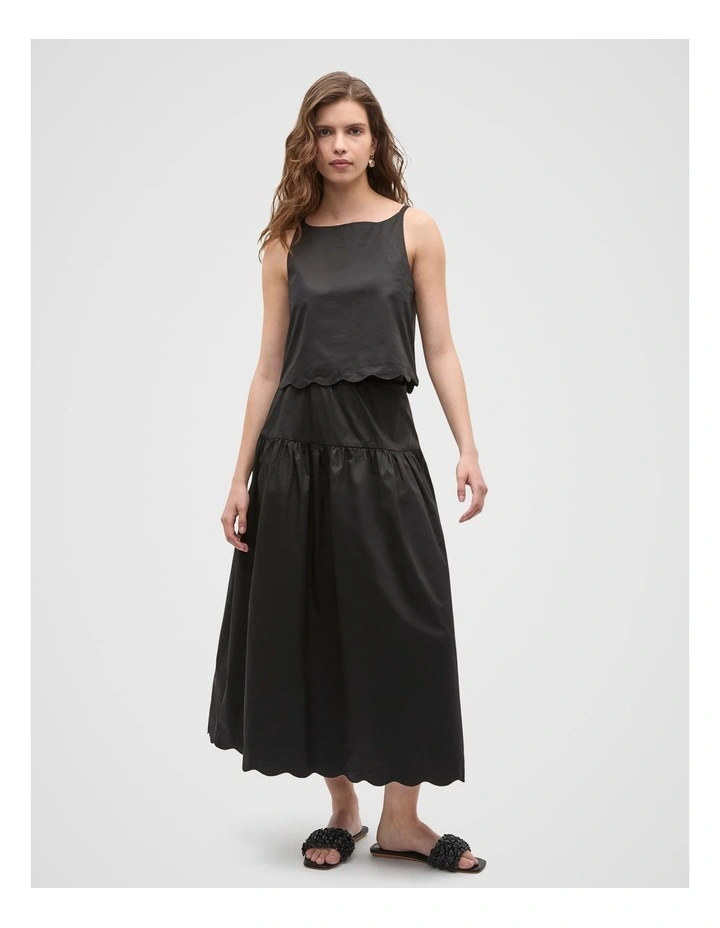 Poplin Scallop Skirt in Black image 3