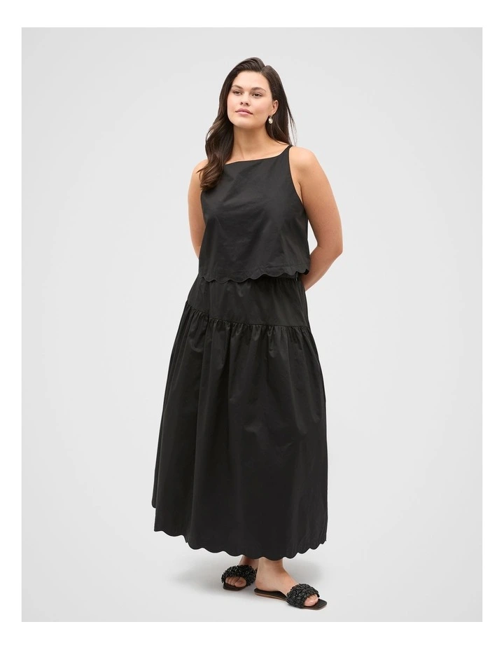 Poplin Scallop Skirt in Black image 5