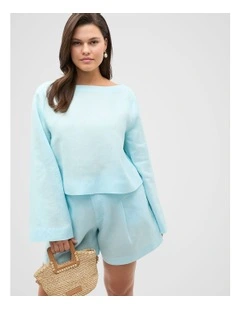 Linen Boat Neck Top in Skyway