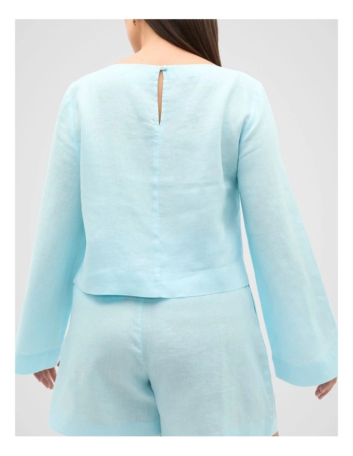 Linen Boat Neck Top in Skyway image 2