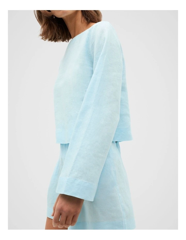 Linen Boat Neck Top in Skyway image 4
