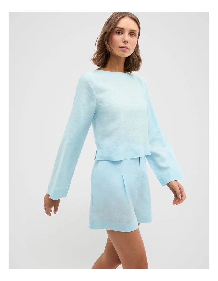 Linen Boat Neck Top in Skyway image 5