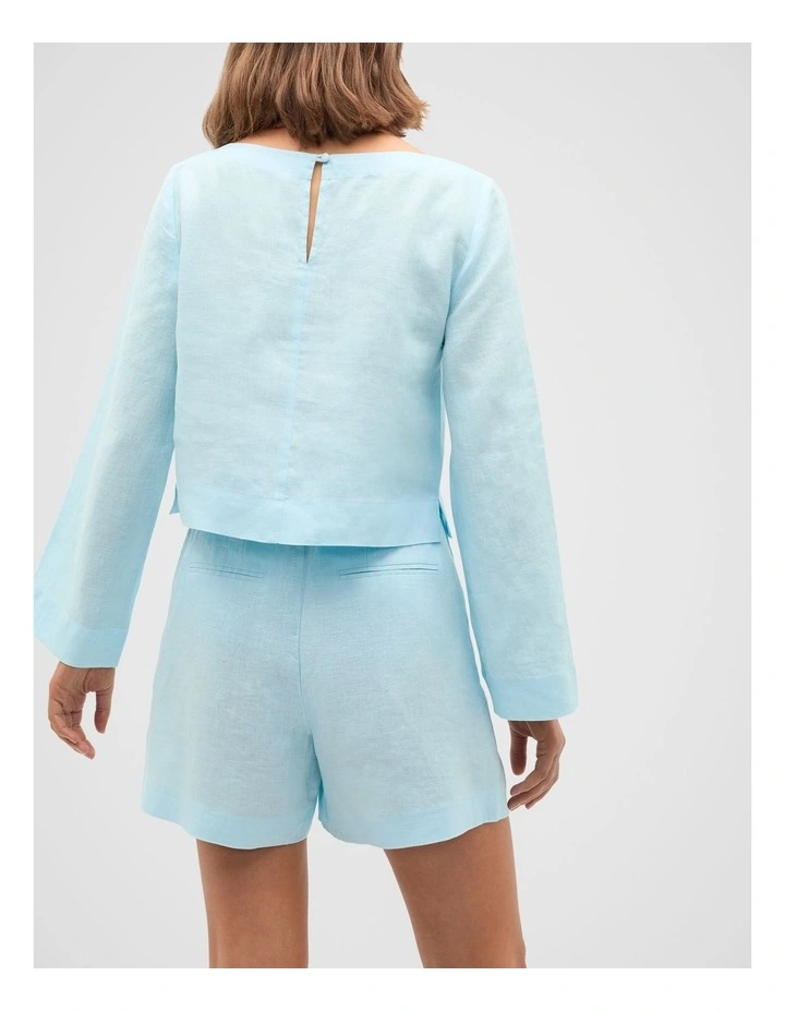 Linen Boat Neck Top in Skyway image 6