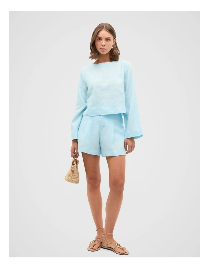 Linen Boat Neck Top in Skyway image 7