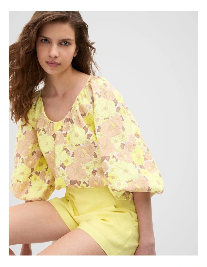 Linen Scoop Neck Blouse in Multi image 1