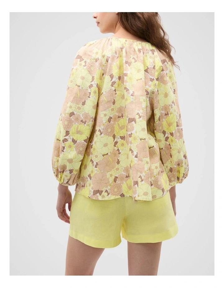 Linen Scoop Neck Blouse in Multi image 2