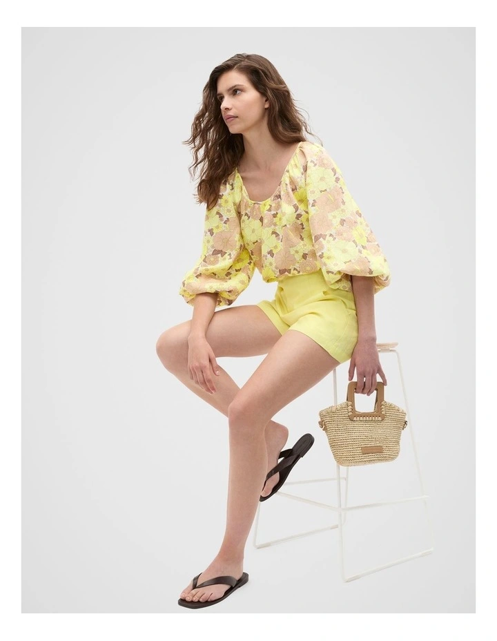 Linen Scoop Neck Blouse in Multi image 3