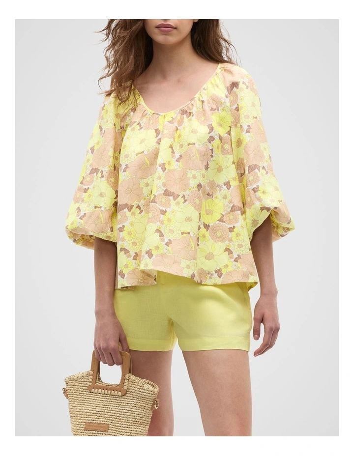 Linen Scoop Neck Blouse in Multi image 4