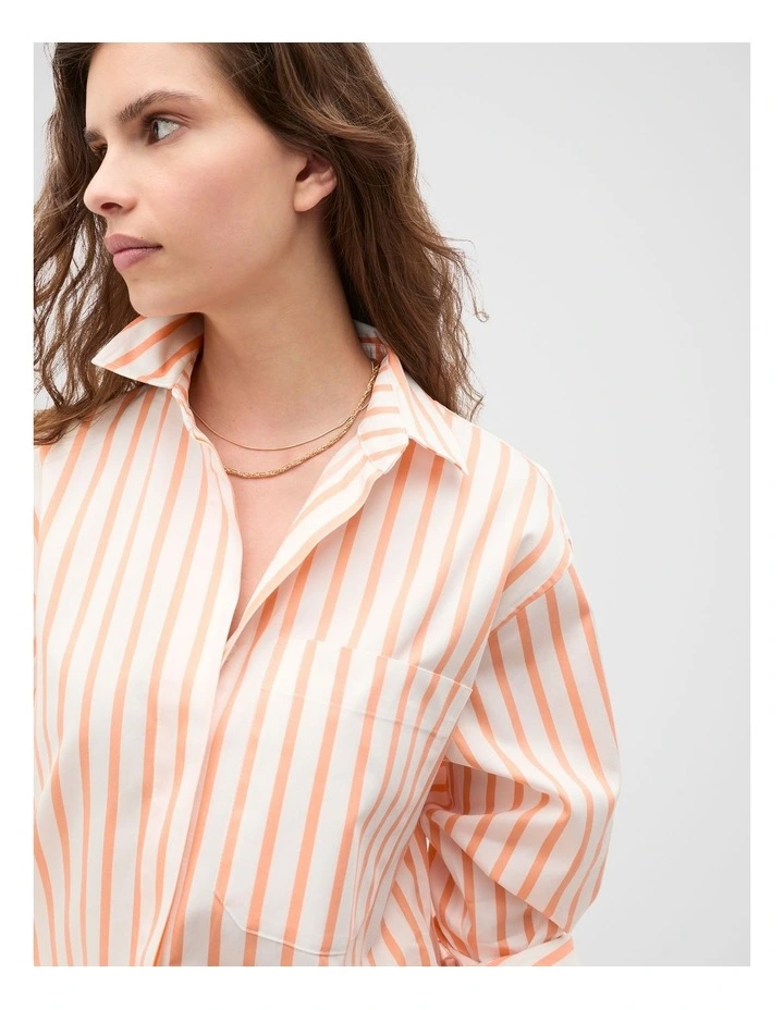 Cotton Stripe Pocket Shirt in Orange image 3