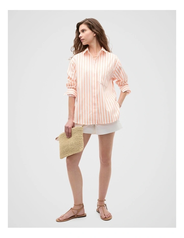 Cotton Stripe Pocket Shirt in Orange image 4