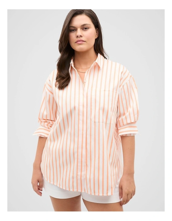 Cotton Stripe Pocket Shirt in Orange image 5