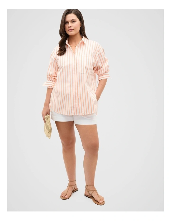 Cotton Stripe Pocket Shirt in Orange image 7