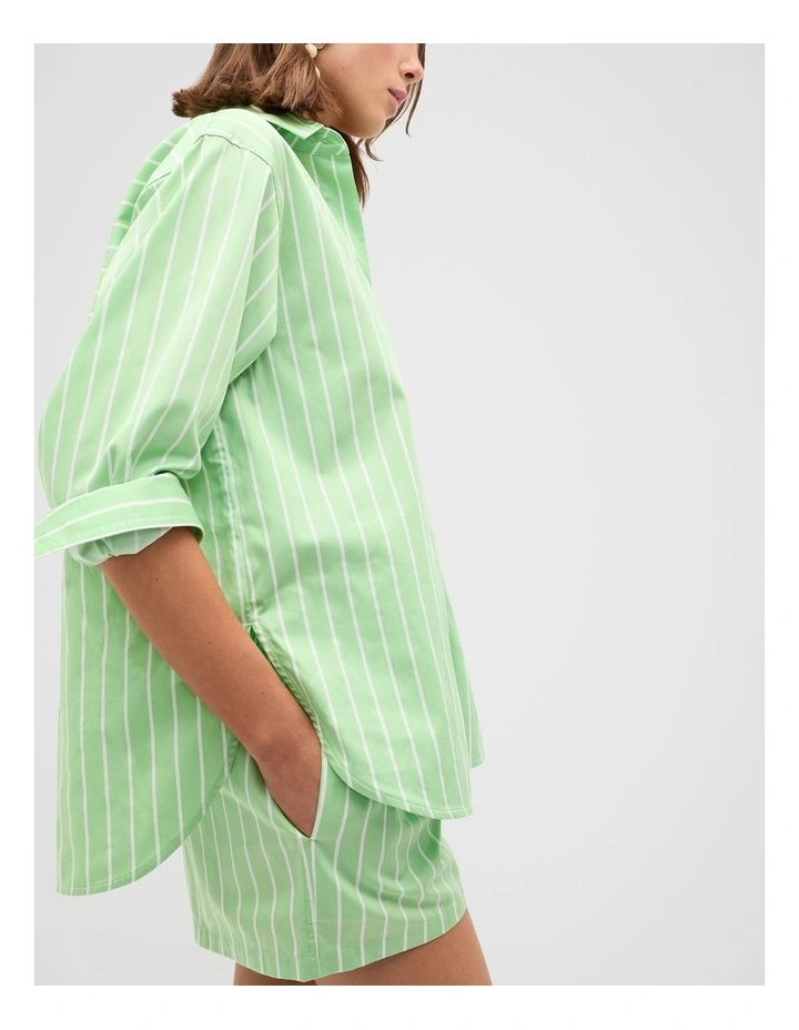 Cotton Stripe Pocket Shirt in Green image 3