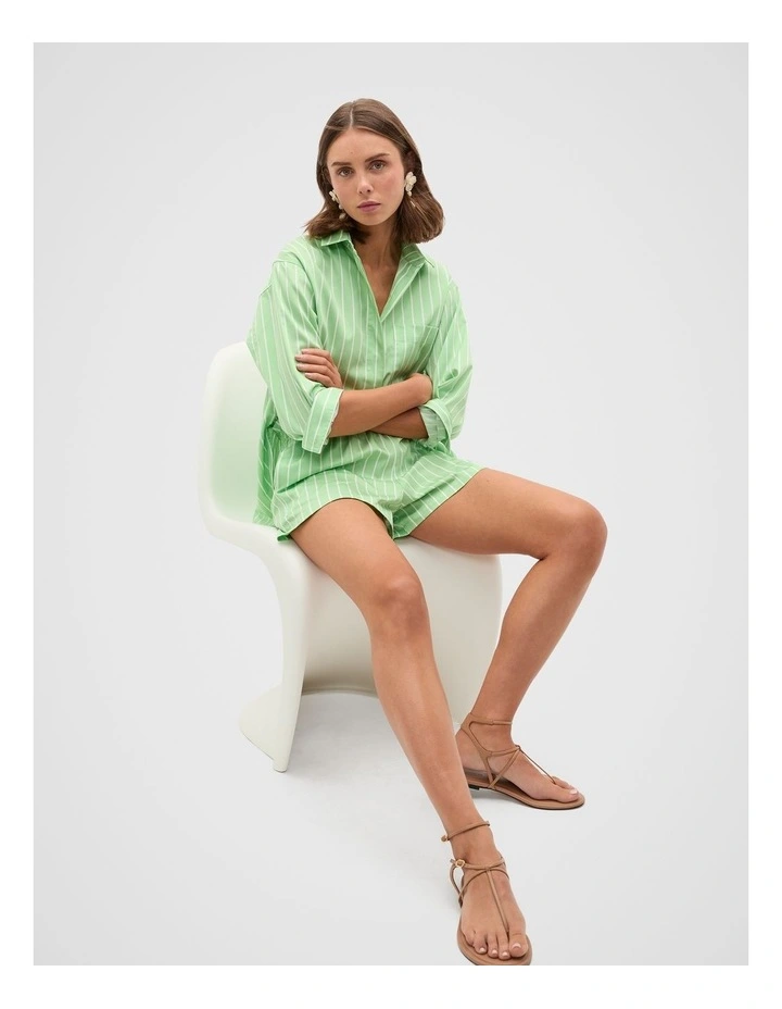 Cotton Stripe Pocket Shirt in Green image 4