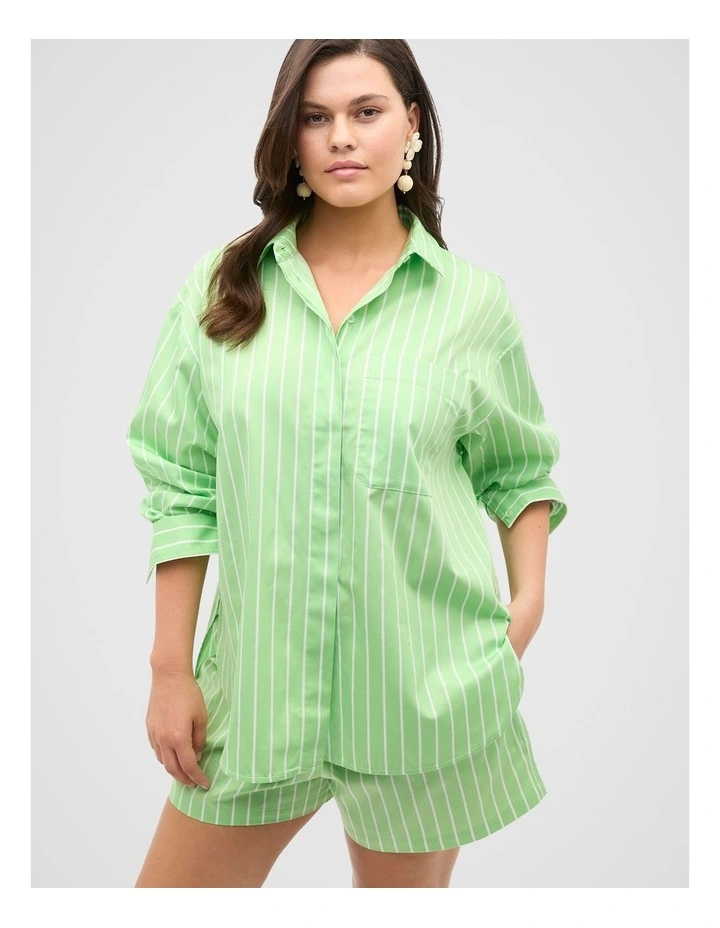 Cotton Stripe Pocket Shirt in Green image 6