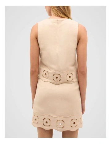 Retro Embroidered Hem Tank in Ecru