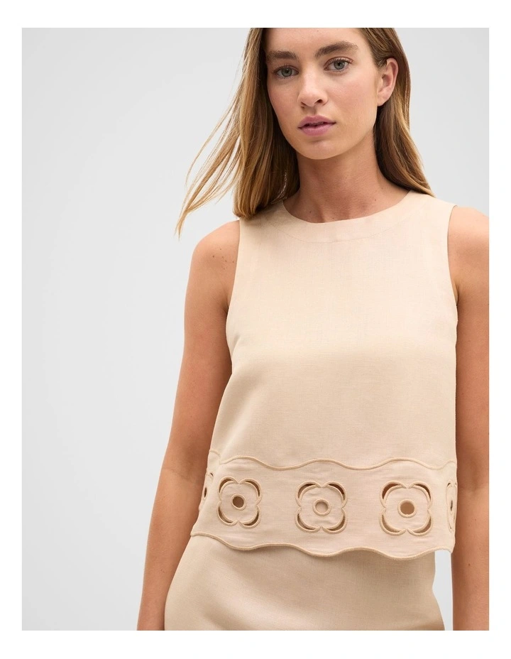 Retro Embroidered Hem Tank in Ecru image 3