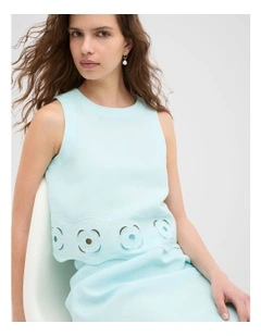 Retro Embroidered Hem Tank in Skyway