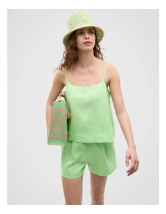 Linen Scoop Cami in Green Apple