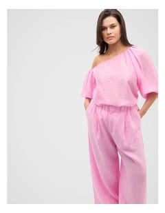 Asymmetric Blouson Top in Fairy Floss
