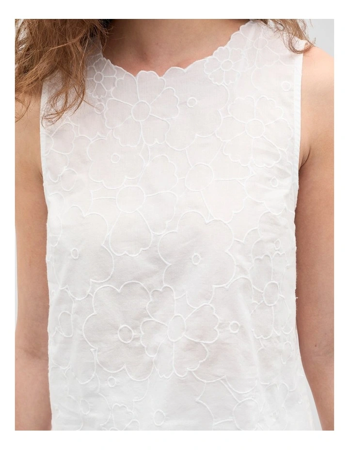 Floral Embroidered Tie Back Shell Top in White image 3