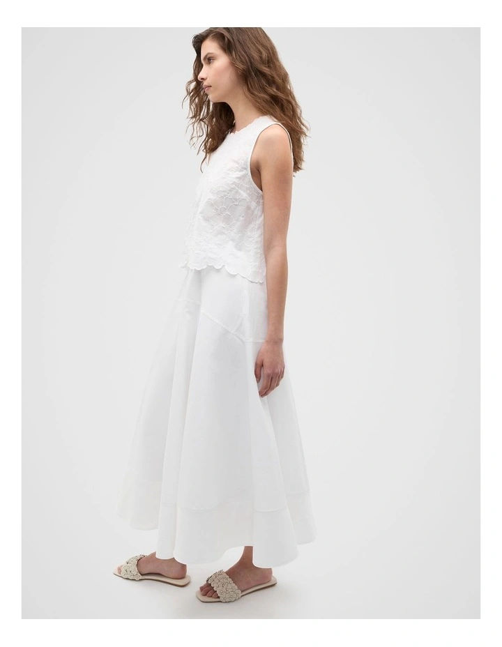 Floral Embroidered Tie Back Shell Top in White image 4